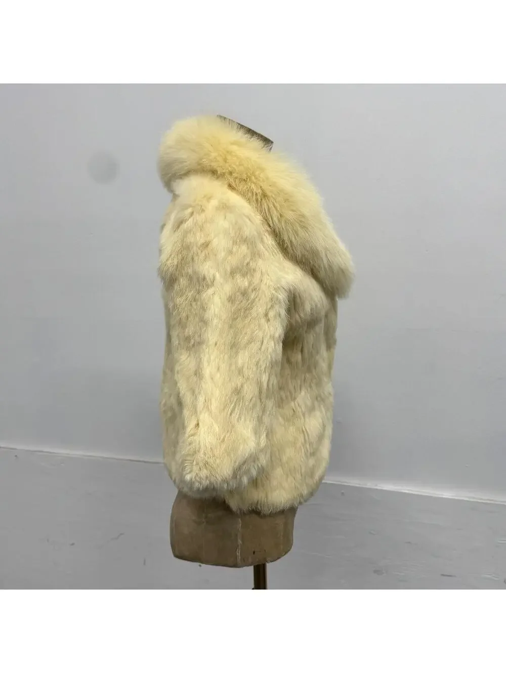 Vintage Y2K Cream White Rabbit & Fox Fur Jacket Coat - Picture 4 of 8